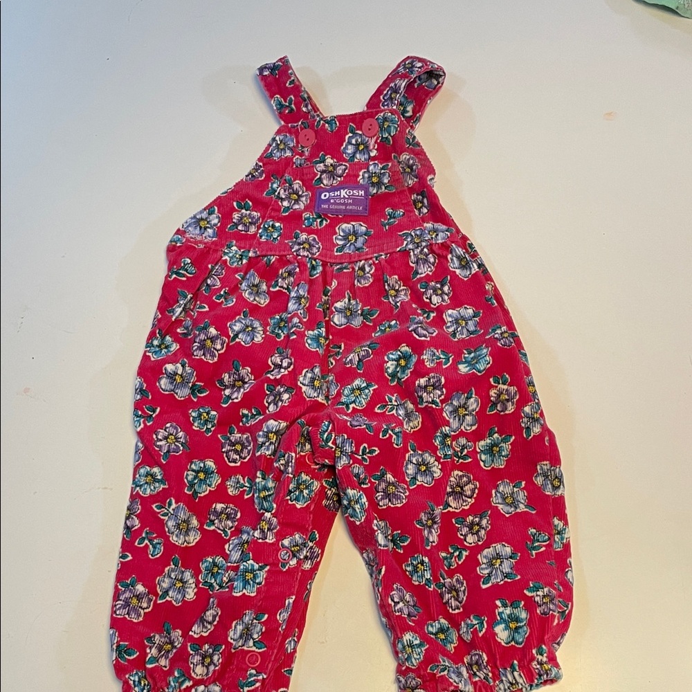 OshKosh B'gosh Kids Overalls in Red with Floral Print